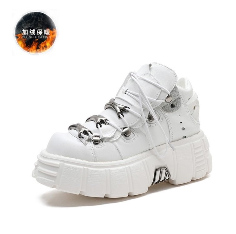2022 Punk Style Women Sneakers Lace-up 6CM Platform Shoes Woman Creepers Female Casual Flats Metal Decor Tenis Feminino