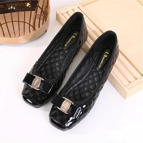 Women plus size clothing Women's Square Toe Patent Leather Comfortable Casual Flats Shoes-Nordswear