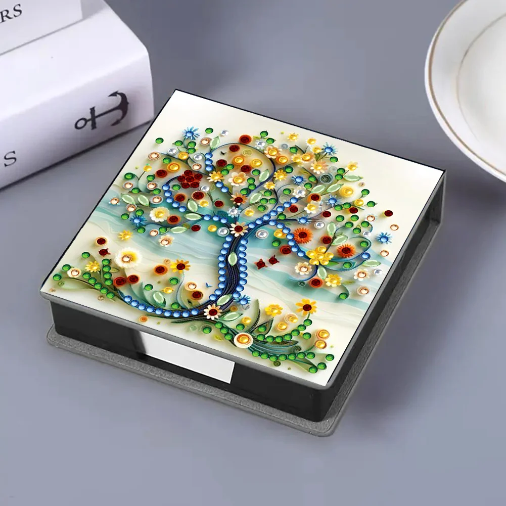 PU 5D Diamond Painting Kit Note Box DIY Diamond Art Notepad Box (Tree B)