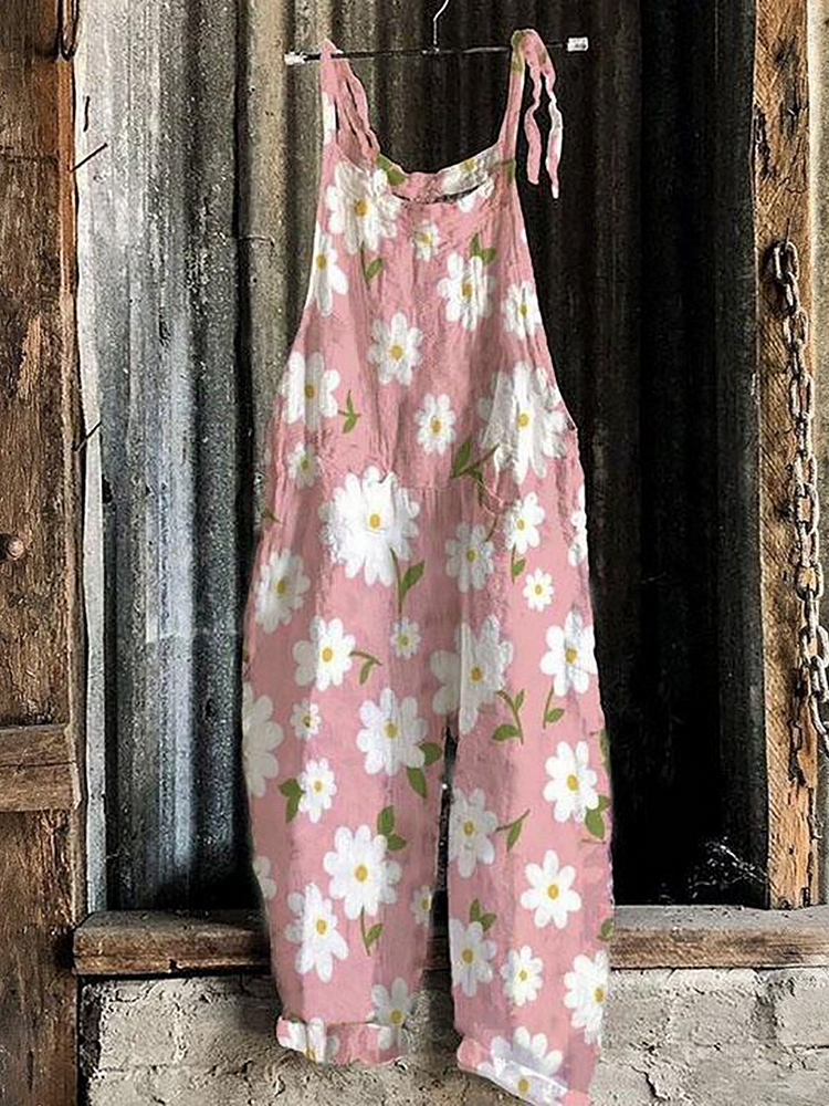 Women's Floral Printed Wide Leg Casual Jumpsuit-Mayoulove