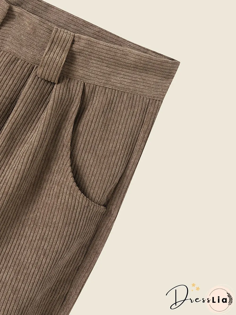 High Waist Corduroy Solid Pocket Casual Women Pants
