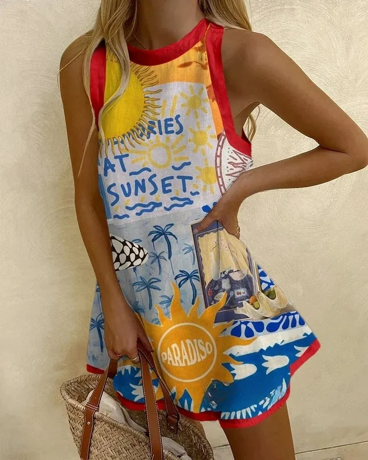 Leisure Holiday Printed Sleeveless Dress