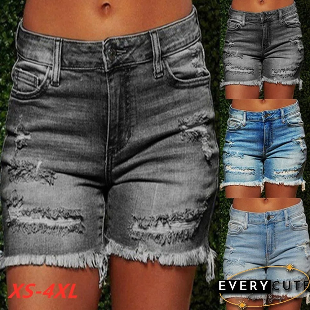 Plus Size Womens Ladies High Waist Short Jeans Shorts Denim Pants