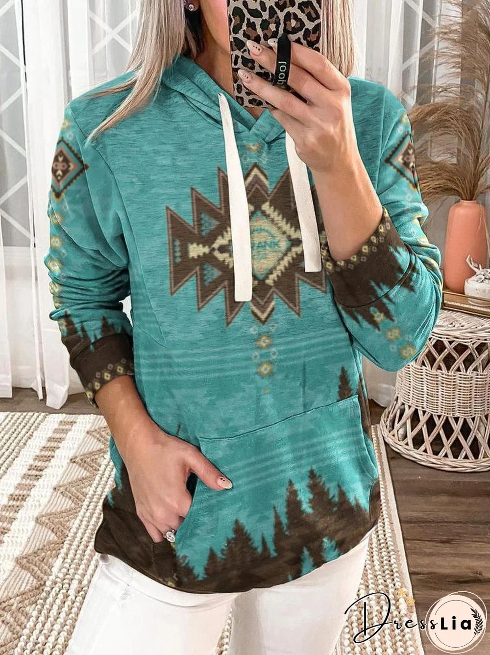 Retro Green Printed Hoodie