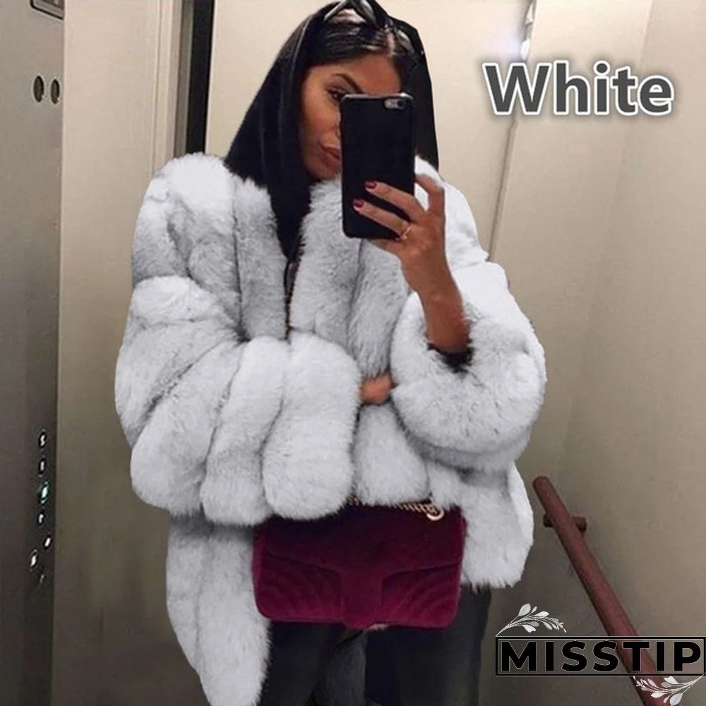 Women Winter Top Fashion Faux Fur Coat Elegant Thick Warm Outerwear Fake Fur Ladies Jacket Coat