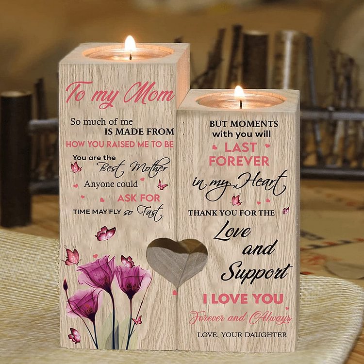 To My Mom Candlesticks from Daughter-I Love You Forever And Always-Heart Candle Holder Gifts for Mom