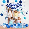Birthday Decorations, Happy Birthday Banner with Birthday Balloons, Honeycomb Balls, Hanging Swirls, Circle Dots Garland, Happy Birthday Party Decorations for Women Men Boys Girls (Blue)