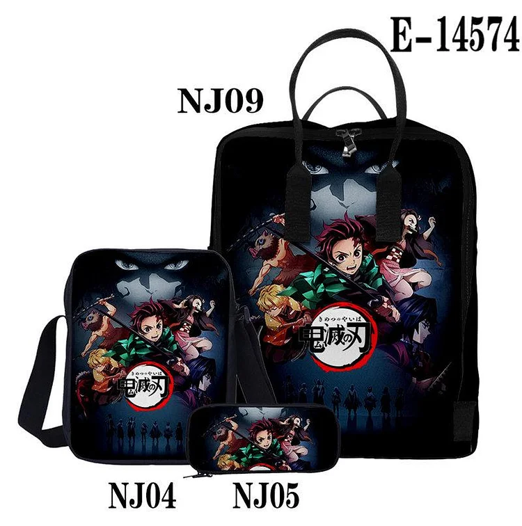 Mayoulove Casual Stylish Demon Slayer 3D Backpack With Two Shoulders For Women Men 3-pieces Set-Mayoulove