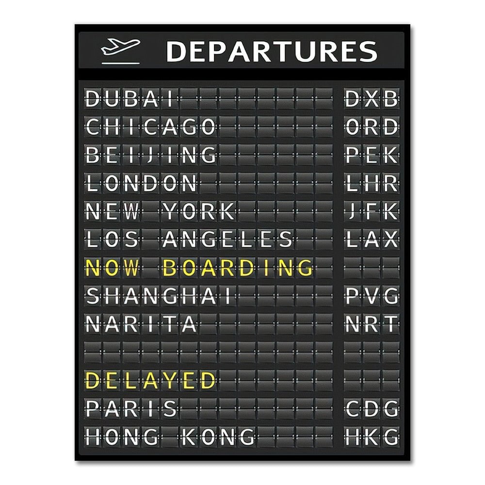 AIRPORT BOARD Destination Board Posters and Prints , Travel Board Quote Art Canvas Painting Pictures Honeymoon Travel Decoration