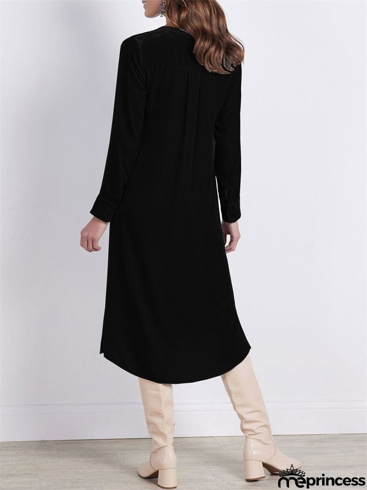 Female Elegant Soft Smooth Solid Pleuche Dresses