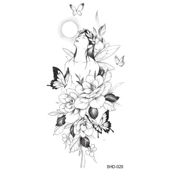 Waterproof Temporary Tattoo Black Sketchs Flowers Animal Tattoo Stickers Flash Fake Body Tattoos for Women tatuajes temporales