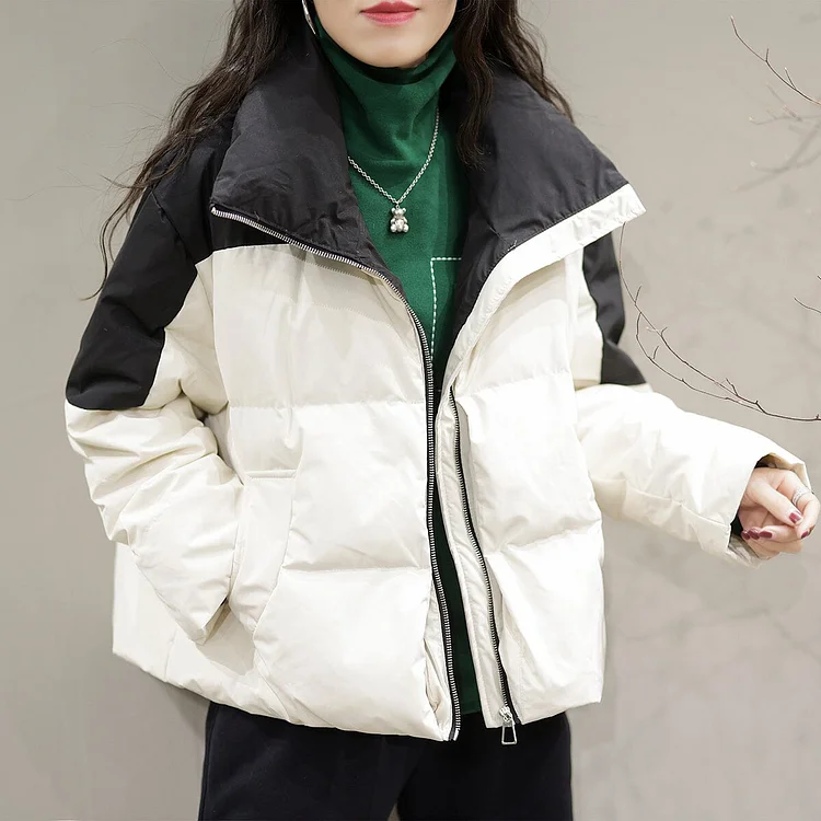 Winter Color Matching Casual Down Coat