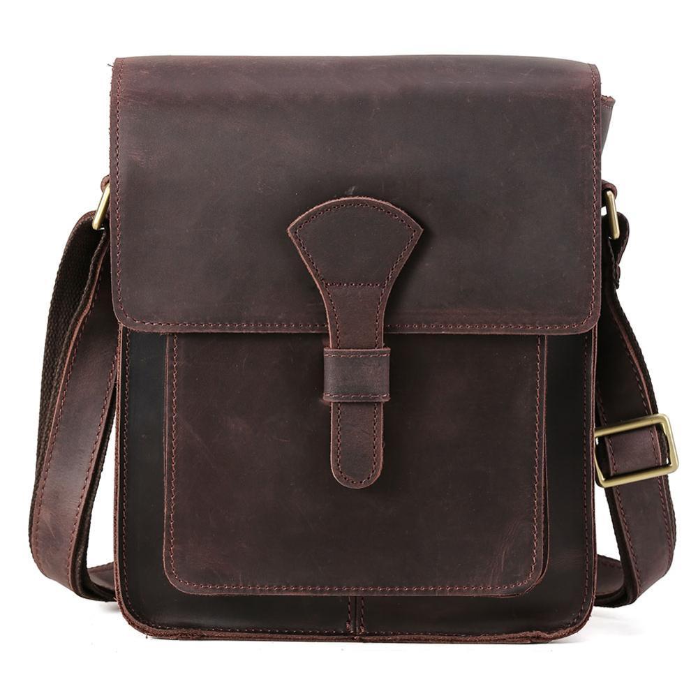 Vintage Style Handmade crazy horse leather men's messenger bag