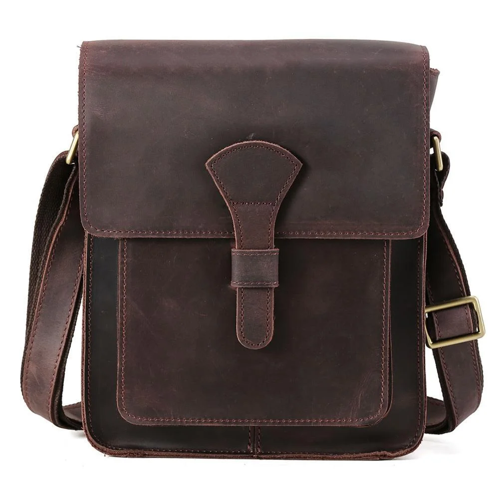 Vintage Style Handmade crazy horse leather men's messenger bag