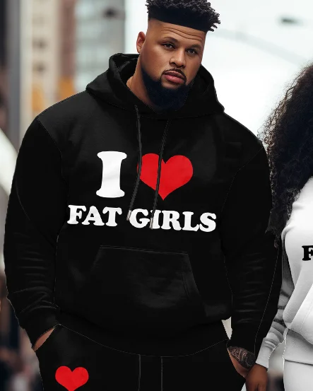 Couple Plus Size Casual I Love Fat Guy/Girl Hoodie Set