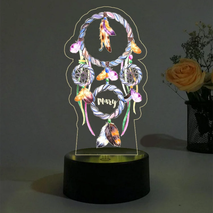 Personalized Dream Catcher Night Light Custom Name 7 Colors LED Lamp for Kid