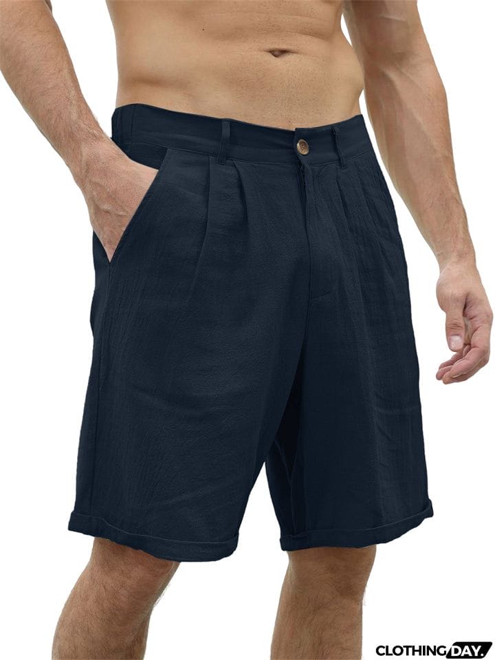 Classical Slim Fit Button Plain Shorts for Male