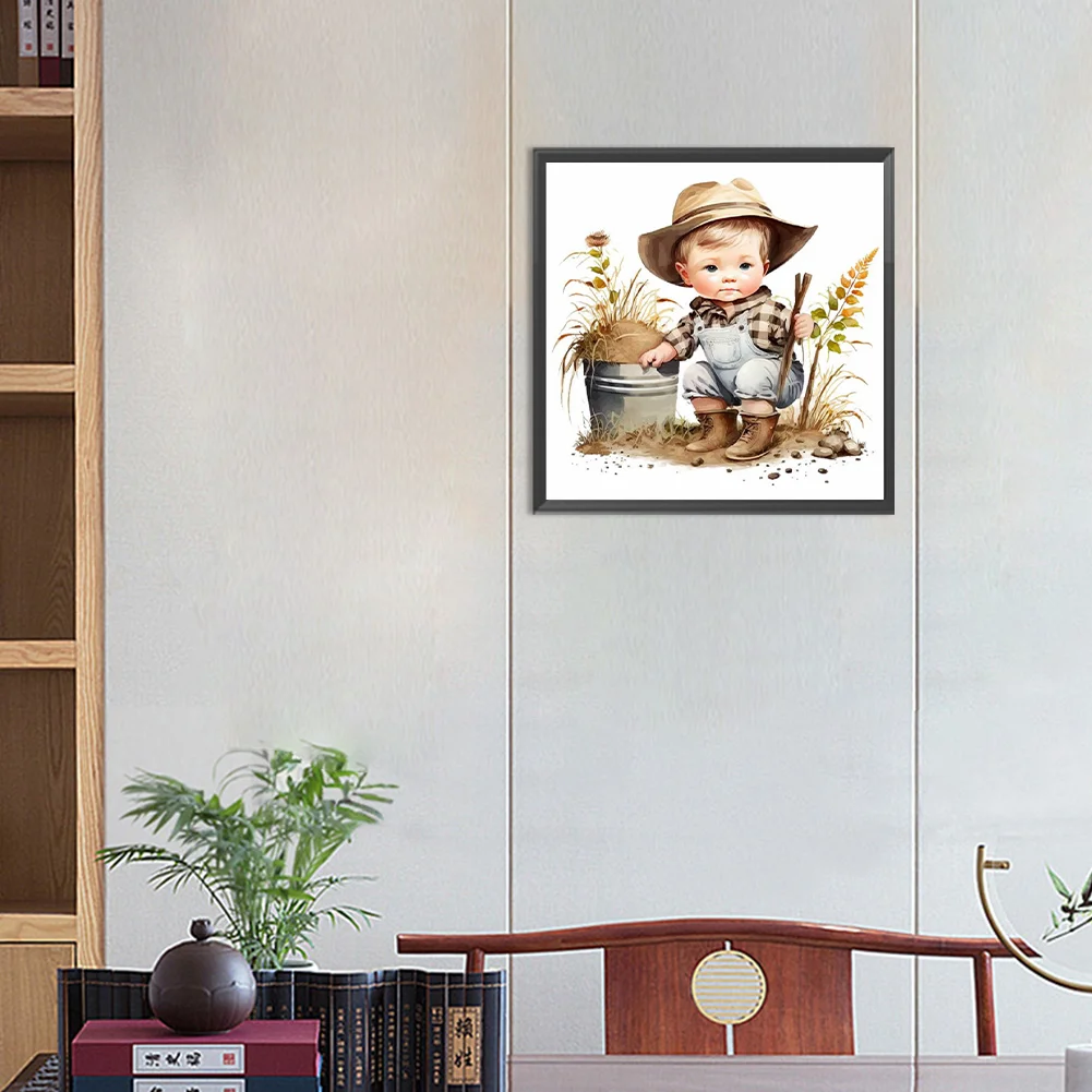 Diamond Painting - Full Round Drill - Farm Cowboy Kids(Canvas|30*30cm)