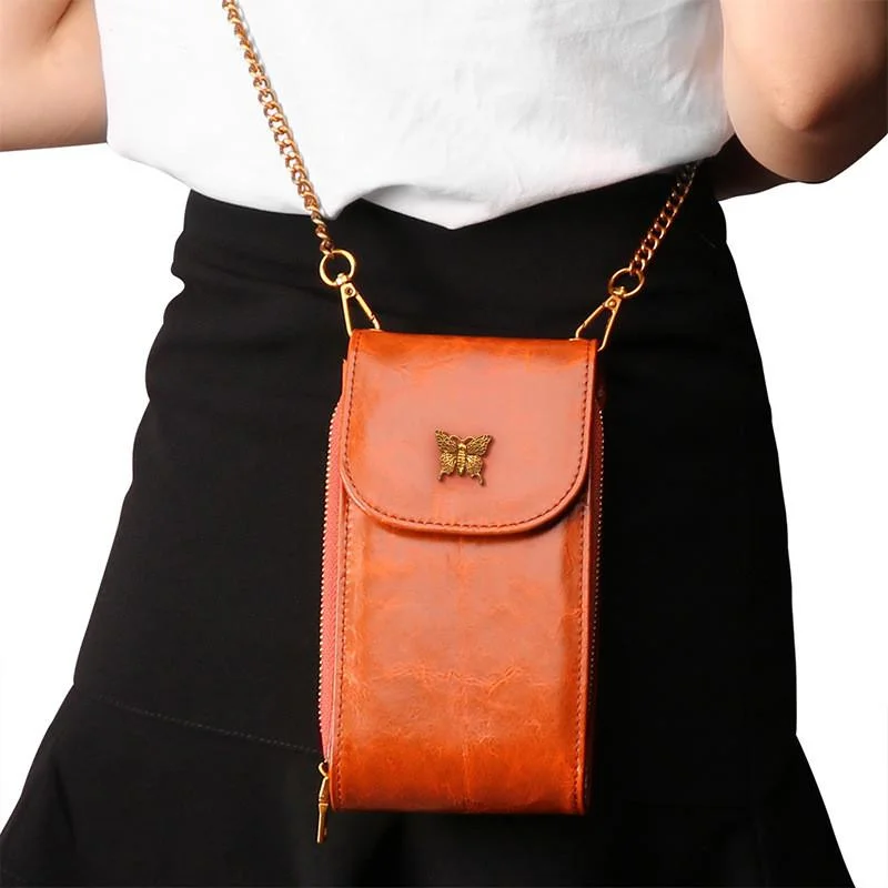 Leather handbags chain simple fashion small square bag trend mobile phone bag retro mini messenger bag