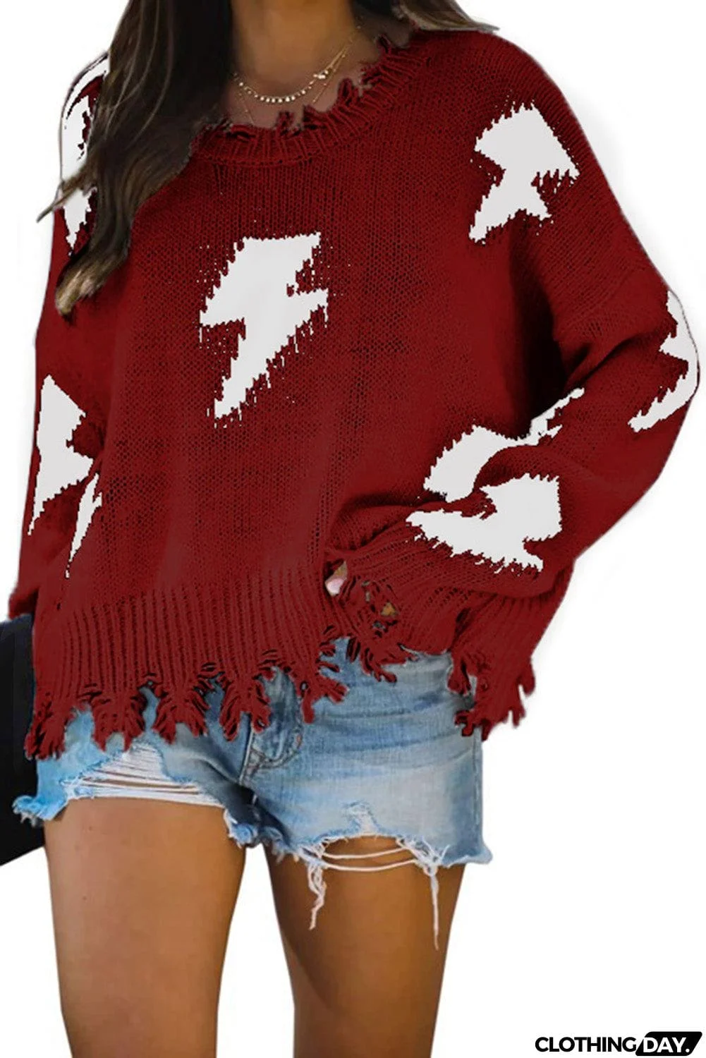 Distressed Knit Bolt Sweater