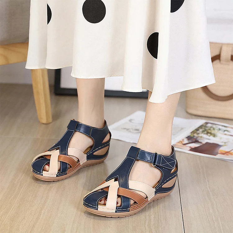 Women Hollow Out Closed Toe Velcro Platform Sandals  Stunahome.com