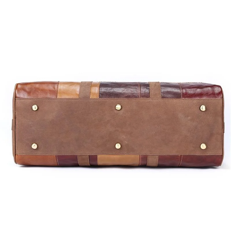Unisex Leather Large Capacity Multicolor Patchwork Duffel Bags Travel Bag