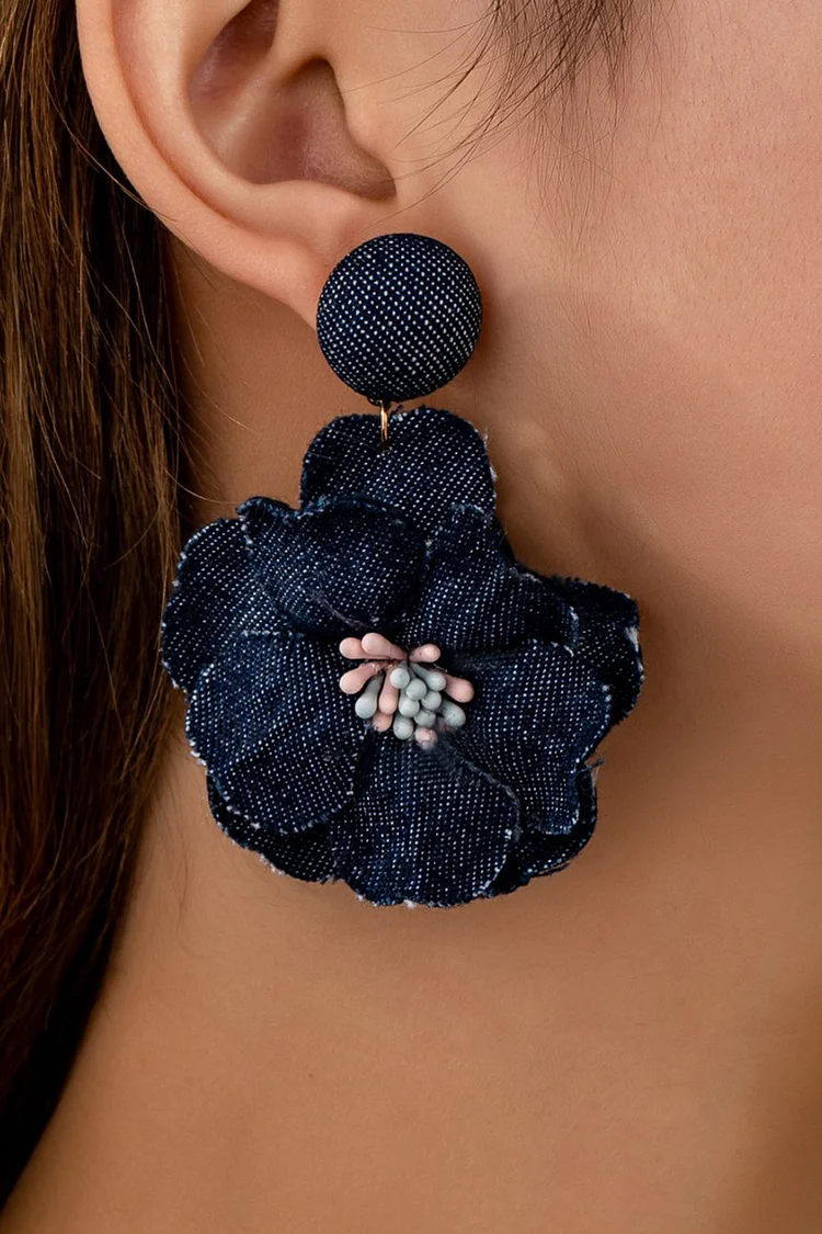 Party Fashion Plain Denim Camellia Flowers Dangle Earrings 2024 - Xpluswear