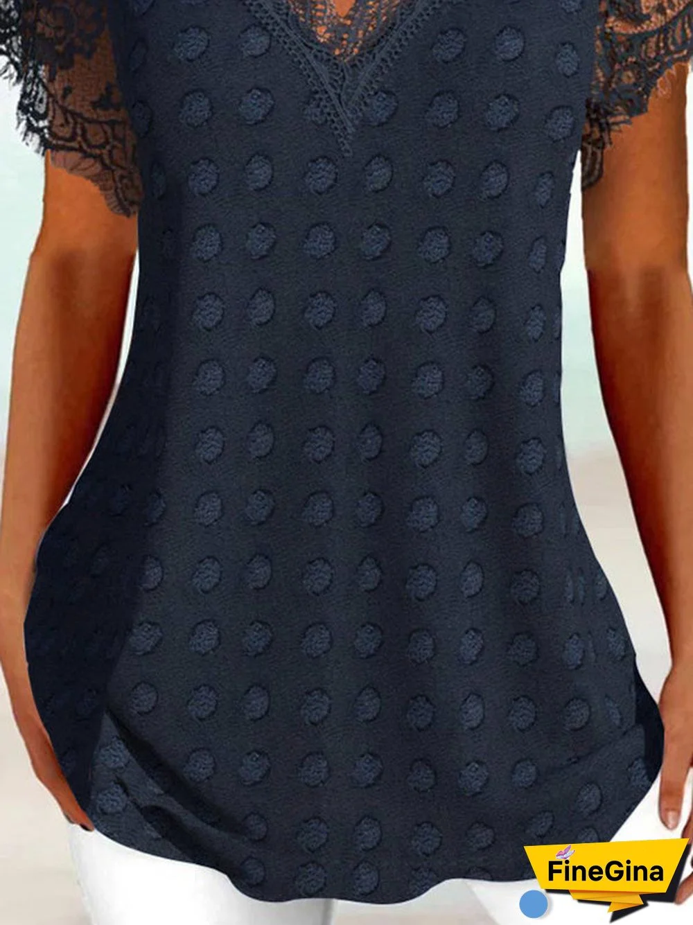 Women Short Sleeve V-neck Graphic Lace Printed Top