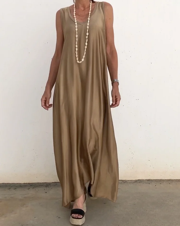 Sleeveless Satin Comfort Dress