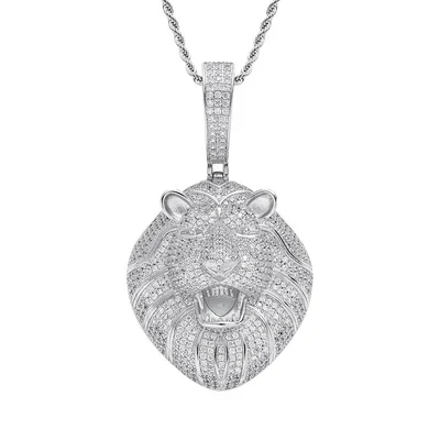 Iced Out 14K Gold Plated Necklace Cubic Zircon Lion Head Pendant-VESSFUL