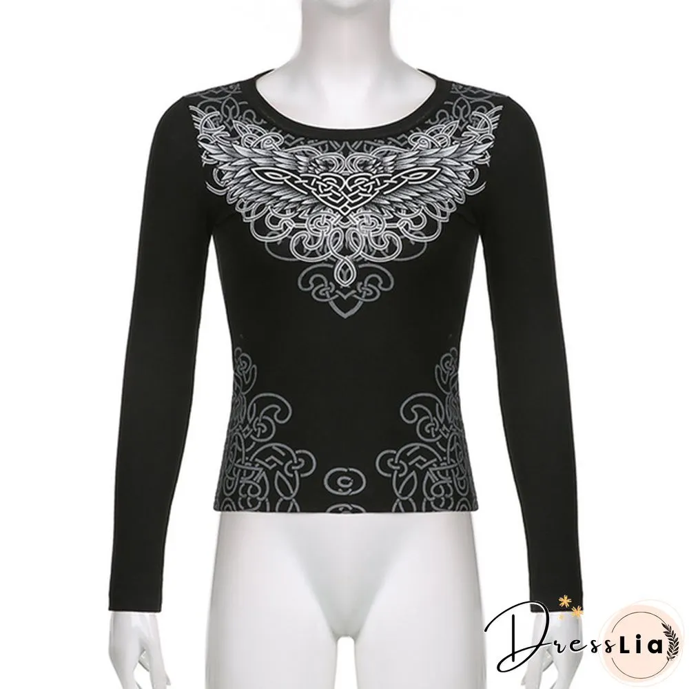 Women Casual Long Sleeve Slim Fit Tops Shirt T-shirt Summer Blouse Tops with Graphic Print