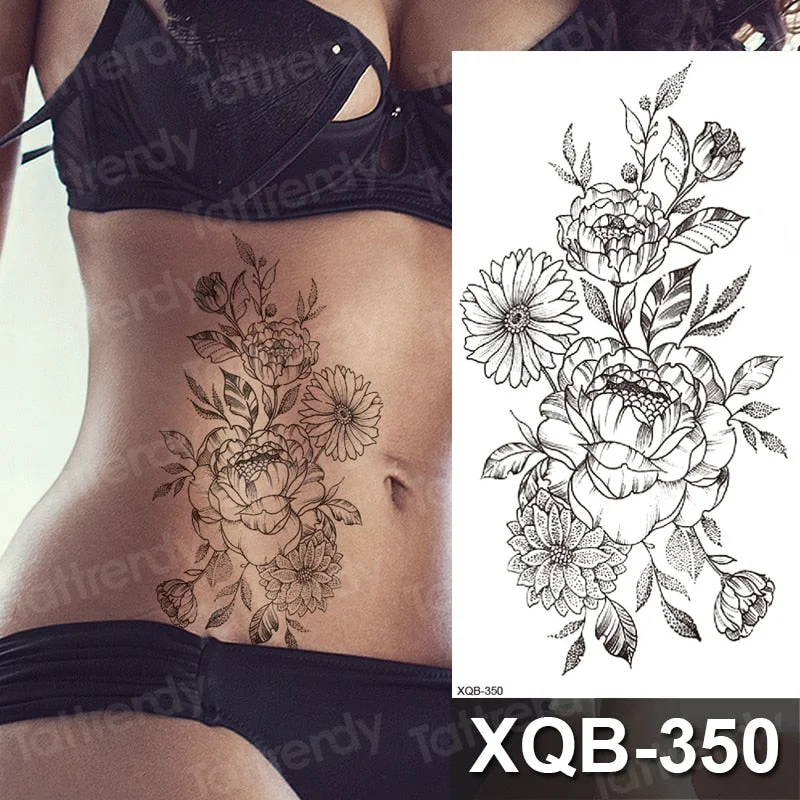 temporary tattoo flower snake dragon anime sexy body art stickers black lion skull tattoo sleeve for women men boys sexy decal