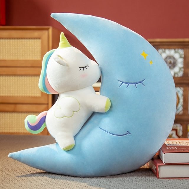 Unicorn Moon Shape Blue/Pink/Green/Yellow Throw Pillow