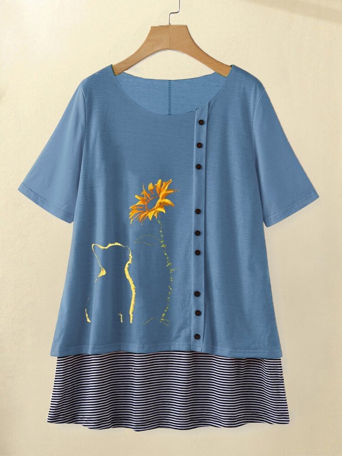Casual Floral-Print Short Sleeve Shirts & Tops