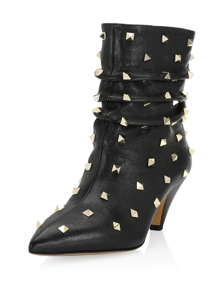 Black Fashion Ankle Boots with Pointy Toe and Cone Heel Vdcoo