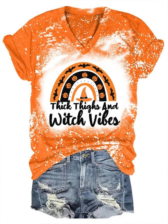 Thick Thighs Witch Vibes Print Casual T-Shirt