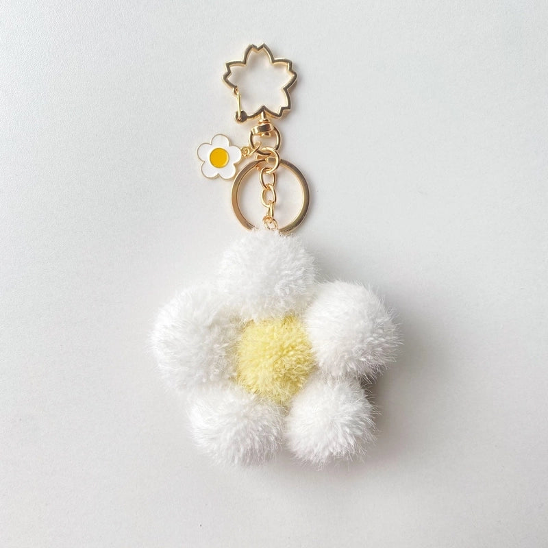 Colorful Small Flower Fur Ball Keychain Bag Ornaments Small Decorative Metal Alloy Flower Plush Key Pendant