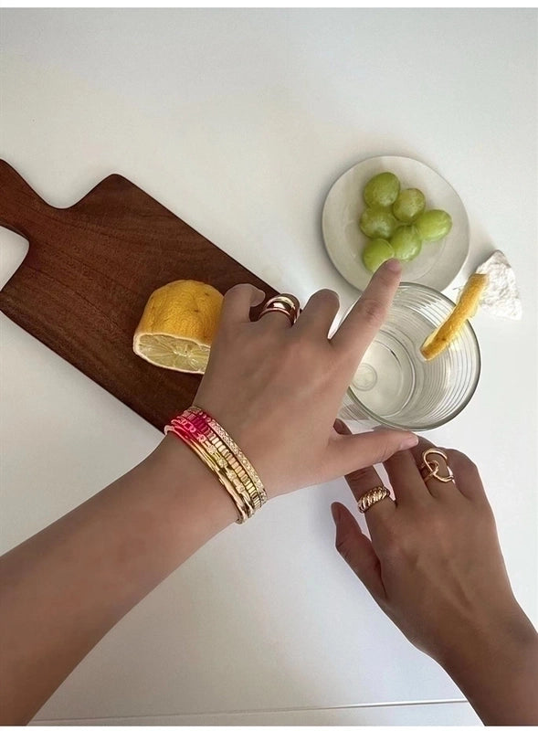 Casual Minimalist Round Square Stripe Stainless Steel Plating Inlay Zircon 18k Gold Plated Bangle