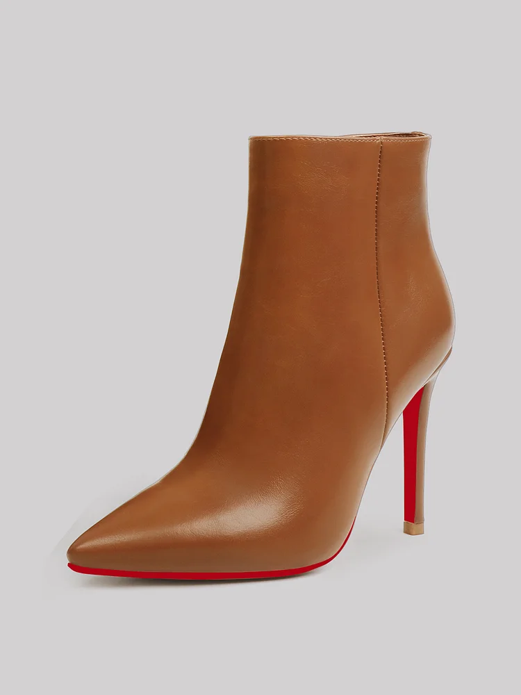 100mm Women's Pointed Toe Stiletto Daily Boots Side Zipper Red Bottom Ankle Boots