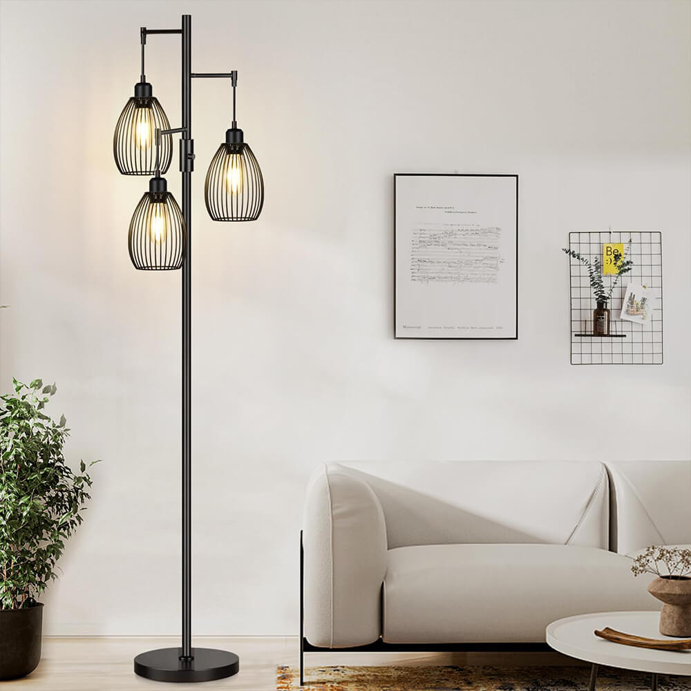 Retro Industrial Style Teardrop Cage Floor Lamp