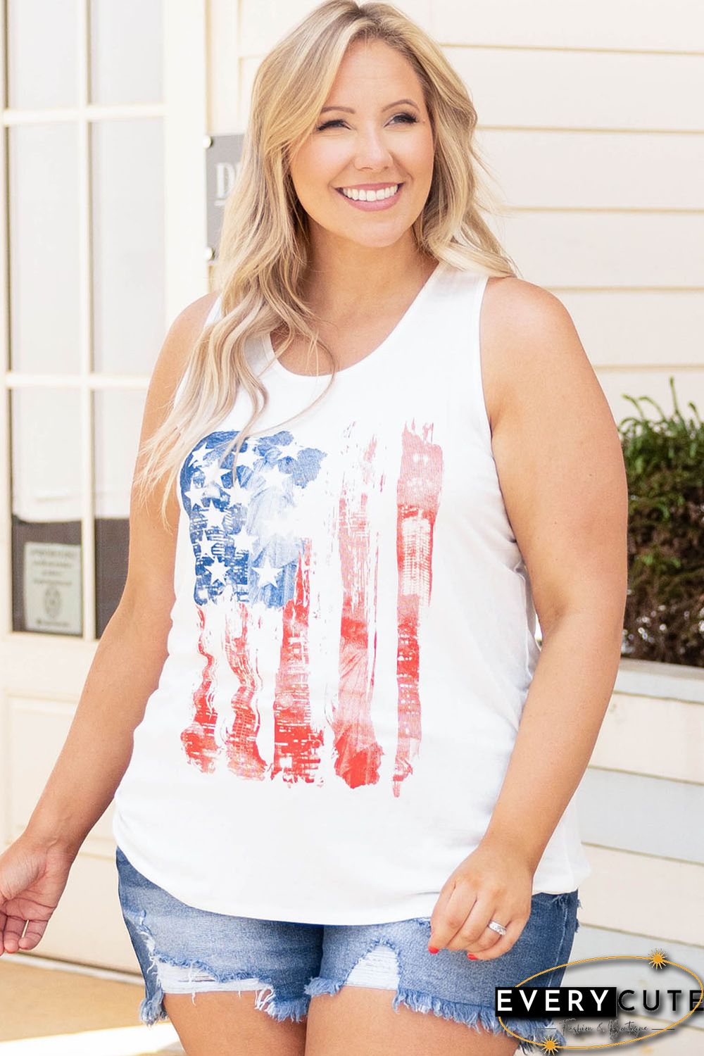 White Plus Size National Flag Print Vest