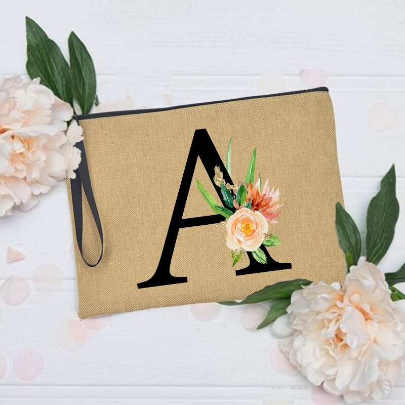 Alphabet Bridesmaid Makeup Bag Bachelorette Party Handbag Cosmetic Case Women Toiletry Organizer Female Beach Tote Wedding Gifts
