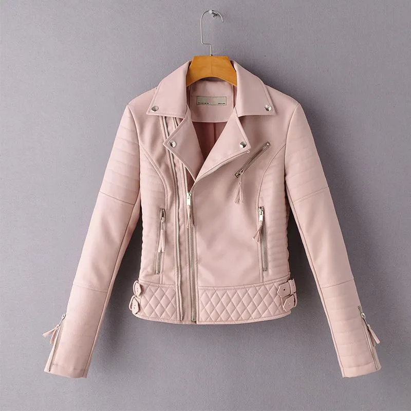 Ailegogo New Autumn Women Pu Faux Soft Leather Jacket Streetwear Punk Style Female Black Motorcycle Biker Turn Down Collar Coat