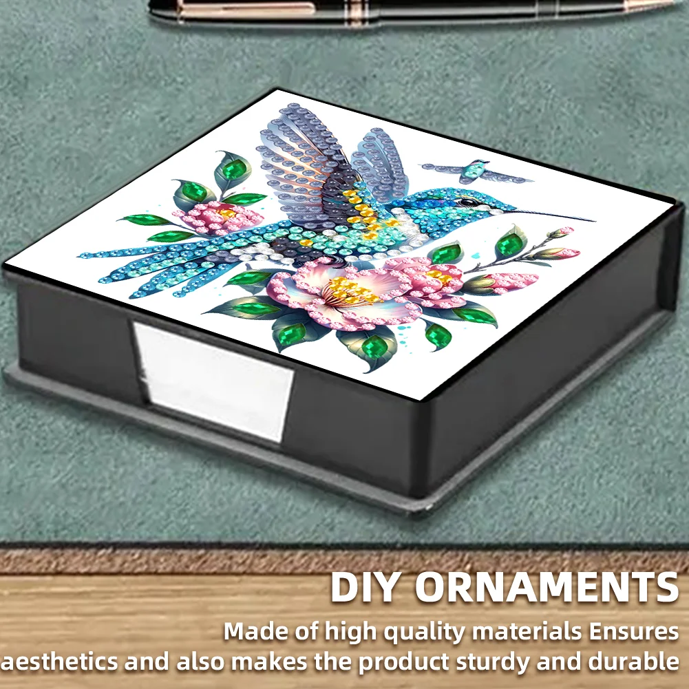 5D DIY PU Diamond Art Note Box with 160 Sheets Paper Memo Pad Holder (Bird)