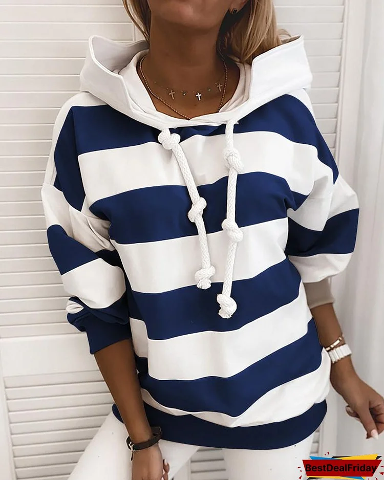 Striped Colorblock Long Sleeve Hooded Sweatshirt P3790429472