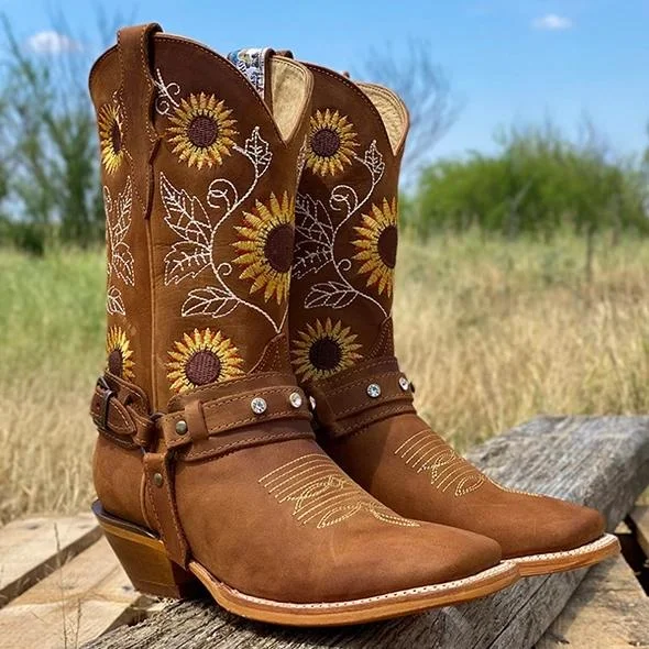 Women's Natural Cowhide Leather Sunflower Boots