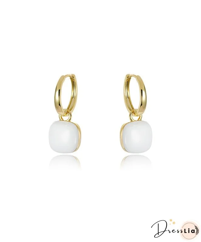 Unique Green Copper Overgild 18K Gem Stone Square Drop Earrings