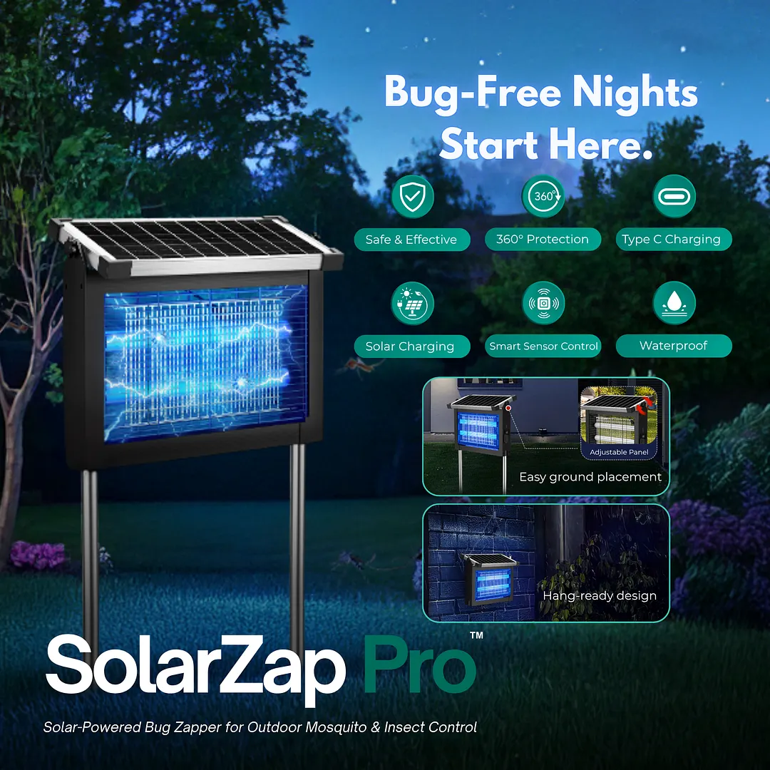 SolarZap Pro &ndash; Solar-Powered Waterproof Bug Zapper for Outdoor Mosquito & Insect Control