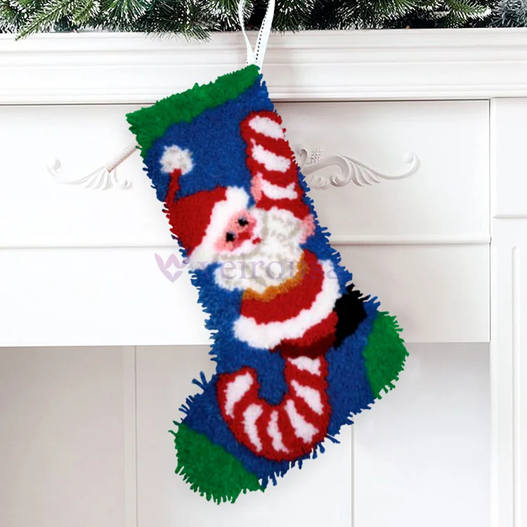 Santa With Candy Christmas Stocking DIY Latch Hook Kits for Beginners veirousa