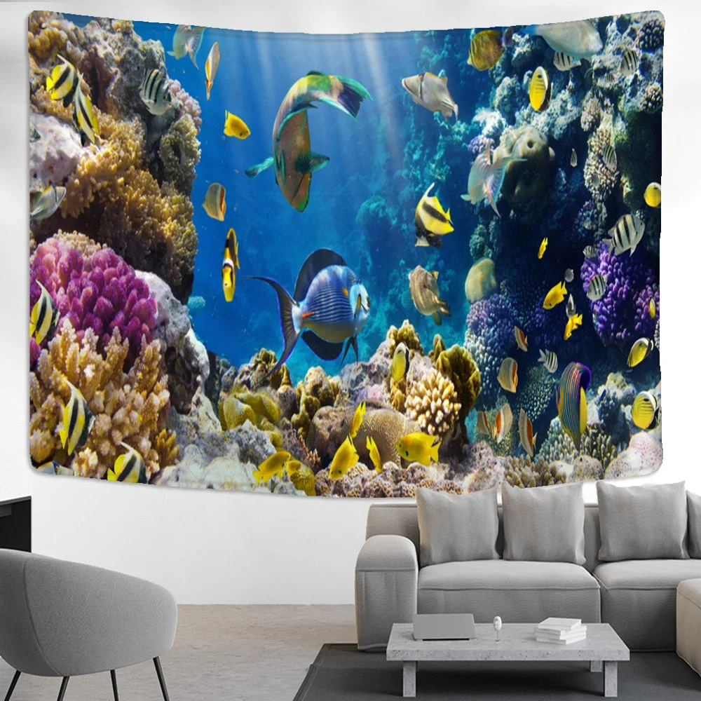Underwater World Tapestry Wall Hanging Bohemian Hippie Tapiz Aesthetic Art Bedroom Dormitory Home Decor
